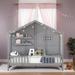 Twin Size House Shaped Kids Platform Bed with Shelves and Light, Grey
