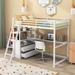 Twin Size Metal & Wood Loft Bed with Bulit-in Desk and Storage Shelves, Sturdy Loft Bedframe with 2 Built-in Drawers for Kids