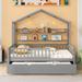 Full Size Playhouse Design Wooden House Bed Featuring Roof with Twin Size Trundle,Kids Bed with Shelf,