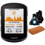 Garmin 010-02694-20 Edge 540 Solar Compact GPS Cycling Computer Device Only Bundle with Workout Cooling Sport Towel and Deco Essentials Wearable Commuter Front and Rear Safety Light