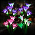 Outdoor Solar Lights Garden Decorative 4 Pcs Solar Garden Lights with 16 Bigger Lily Solar Flowers Multicolor Changing LED Solar Garden Lights for Patio Lawn Garden Yard Decoration