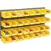 Wall Bin Rack Panel with 32 Yellow 4.13 x 7.5 x 3 in. Stacking Bins - 36 x 19 in.