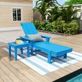 WestinTrends Shoreside Poly Reclining Chaise Lounge With Side Table for Outdoor Patio Garden Pacific Blue