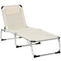 Foldable Outdoor Chaise Lounge Chair 5-Level Reclining Camping Tanning Chair with Aluminum Frame Padding and Headrest for Beach Yard Patio Pool White