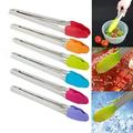 Hariumiu Silicone Cooking Salad Stainless Steel Handle Serving BBQ Tongs Kitchen Utensil-