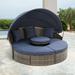 SZLIZCCC Outdoor Patio Daybed with Retractable Canopy Rattan KD Wicker Daybed Outdoor with Lift Coffee Table Round Patio Furniture Patio Bed for Lawn Garden Backyard Porch Pool