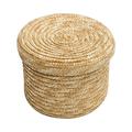 Wicker Baskets Round Seagrass Box with Lid Straw Hand Woven Storage Baskets Desktop Organizer Basket Bin Bathroom Coutertop Caddy for Cosmetic Bread Snacks Dresser Organizer Large