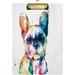 Coolnut French Bulldog Pug Dog Watercolor Acrylic Clipboard Letter Size 9 x 12.5 Decorative Clipboard with Low Profile Silver Metal Clip for Office School Student Women