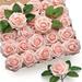 50Pcs Artificial Rose Flowers Blush Pink Roses Realistic Foam Fake Rose Bulk with Stem for DIY Wedding Bridal Shower Bouquets Centerpieces Home Party Floral Arrangements Decorations (Pink)