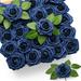 50Pcs Roses Artificial Flowers Navy Blue Fake Roses for Decorations Real Touch Foam Rose with Stems Bulk for DIY Wedding Bouquets Centerpieces Arrangements Valentine s Day Party Home Decor (Blue)
