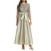 Bow Long Sleeve Sequin & Taffeta Gown - Natural - Pisarro Nights Dresses