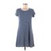 Olivia Rae Casual Dress - A-Line Scoop Neck Short Sleeve: Blue Print Dresses - Women's Size Medium