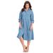 Plus Size Women's Button-Front Denim Shirtdress by Roaman's in Light Wash (Size 18 W)