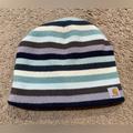 Carhartt Accessories | Carhartt Beanie Hat Youth One Size Fits All Blue Striped Fleece Lined Acrylic | Color: Blue/Cream | Size: Osb