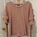 J. Crew Tops | J. Crew Women's Ruffled Short Sleeve Striped Shirt Rust And White Euc Large | Color: Brown/White | Size: L