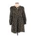 Old Navy Casual Dress - A-Line Tie Neck 3/4 sleeves: Brown Print Dresses - Women's Size X-Small Petite