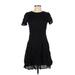 Ann Taylor LOFT Casual Dress - Party Crew Neck Short sleeves: Black Solid Dresses - New - Women's Size 0 Petite