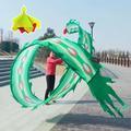 JAYWIS Dragon Poi Phoenix Feather Dance Dragon Poi, Square Fitness Dragon Spinning Ribbons with Weighted Ball ＆ Travel Bag, Washable Wulong Dragon Flowy Streamer (Color : Green, Size : 6 m (20 ft))