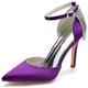 Women's Heels Closed Pointed Toe Bridal Shoes Stiletto High Heel 3.74 Inches Wedding Dress Pumps Shoes Ankle Strap Court Shoes,Dark Purple,7 UK