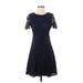 Kensie Casual Dress - A-Line Crew Neck Short sleeves: Blue Print Dresses - Women's Size 4