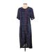 Preen Line Casual Dress - Midi Crew Neck Short sleeves: Blue Plaid Dresses - Women's Size X-Small