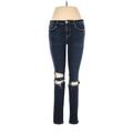 FRAME Denim Jeggings - Mid/Reg Rise Skinny Leg Boyfriend: Blue Bottoms - Women's Size 28 - Sandwash