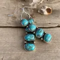 Boucles d'oreilles pendantes en pierre bleue ethnique vintage pour femmes boucles d'oreilles pompon