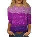 RPVATI 3/4 Length Sleeve Womens Tops Dressy Tie Dye Crew Neck Shirt Western Loose Fit Tee Shirts Summer Elbow Sleeve Clothes Business Casual Tunic Tops Blouses Dark Purple L