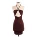 Shein Casual Dress - Bodycon Plunge Sleeveless: Burgundy Solid Dresses - Women's Size X-Small