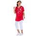 Plus Size Women's Two-Piece V-Neck Tunic & Capri Set by Woman Within in Vivid Red Stars (Size 3X)