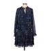 Current Air Casual Dress - Mini Tie Neck 3/4 sleeves: Blue Dresses - Women's Size Medium