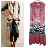Anthropologie Sweaters | Anthropologie Sleeping On Snow Quillins Jacquard Vest Cardigan Duster M/L | Color: Gray/Red | Size: M/L