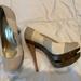 Jessica Simpson Shoes | Jessica Simpson Cream Stripe Platform Heels | Color: Brown/Cream | Size: 7