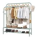 JOISCOPE Metal Clothes Rails, 111 * 149cm Clothes Rails for Bedroom with 2 Hanging Rails to Hang Clothes, Clothes rack with 4 Clothes Hooks and 2 layers for Boxes, Shoes and Clothes Storage, Green