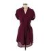 Shein Casual Dress - Mini Collared Short sleeves: Burgundy Print Dresses - Women's Size 4