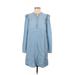 Cloth & Stone Casual Dress - Mini High Neck Long sleeves: Blue Print Dresses - Women's Size Small