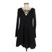 Iz Byer Casual Dress - Mini Plunge Long sleeves: Black Print Dresses - Women's Size Medium