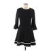 Eliza J Casual Dress - A-Line Crew Neck 3/4 sleeves: Black Print Dresses - Women's Size 8 Petite