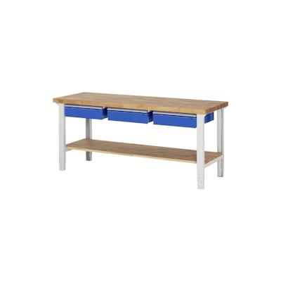 PROREGAL Werkbank Serie 7000 - Modell 7003 | HxBxT 79-114x200x70cm | 3x Schublade + Ablageboden | Schubladenmaße 3x150mm Image