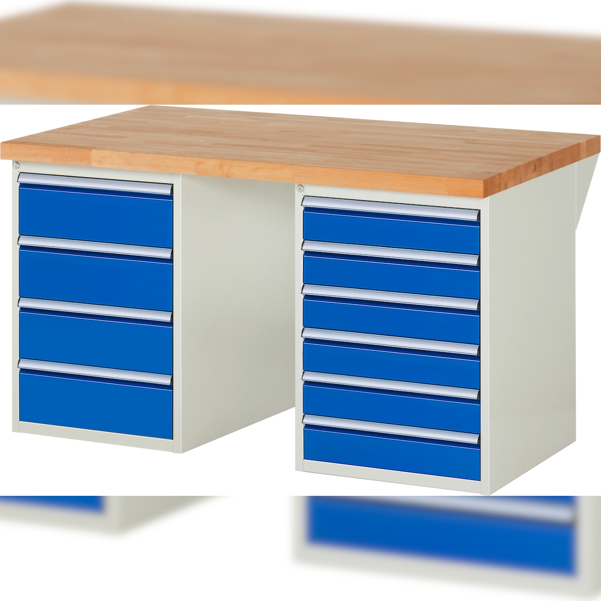 PROREGAL Werkbank Serie 7000 - Modell 7821 | HxBxT 89x150x90cm | 10x Schublade | Schubladenmaße 6x120 + 4x180mm | Lichtgrau | Arbeitstisch Werktisch Image