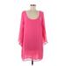 Single Casual Dress - Shift Scoop Neck 3/4 sleeves: Pink Print Dresses - Women's Size Medium