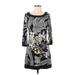 White House Black Market Casual Dress - Mini Scoop Neck 3/4 sleeves: Black Paisley Dresses - Women's Size Small - Paisley Wash