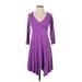 Athleta Casual Dress - A-Line V Neck 3/4 sleeves: Purple Solid Dresses - Women's Size Small