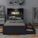 Twin Size Storage Platform Bed Frame with 4 Open Storage Shelves and 2 Storage Drawers,LED Light