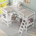 [2 Beds in 1] Wood Twin Size L-Shaped Loft Bed with Ladder and 2 Built-in L-Shaped Desks