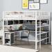 Elegant Full size Loft Bed with Drawers and Desk, Metal