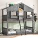 Pine Twin over Twin House Bunk Bed with Roof, Window, Window Box, Door, with Safety Guardrails and Ladder