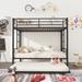 Gray Twin Over Twin Metal Bunk Bed Frame with Trundle (Upgrade Reinforcement Version)