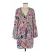 Eight Sixty Casual Dress - Shift V Neck Long sleeves: Gray Floral Dresses - Women's Size Medium