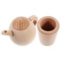 Wooden Tea Set Unpainted Wood Teapot Cup Kids Pretend Play Tea Fun Play Kitchen Crafts for Toddlers Boys